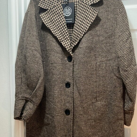 NEW!!  Bernardo Norfolk Houndstooth Wool Coat Size L - Picture 6 of 6